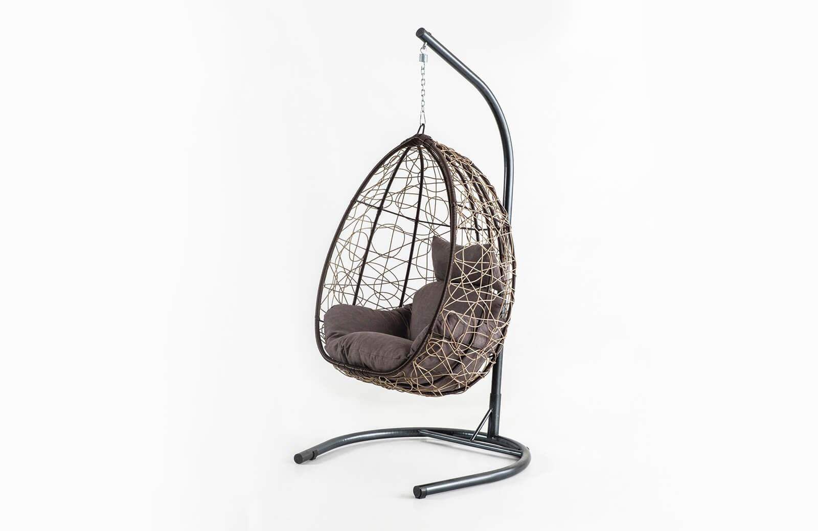 Rattan Bahçe - Balkon Salıncağı Kahve Krem - Kahve Minder Cv-14 Salıncak