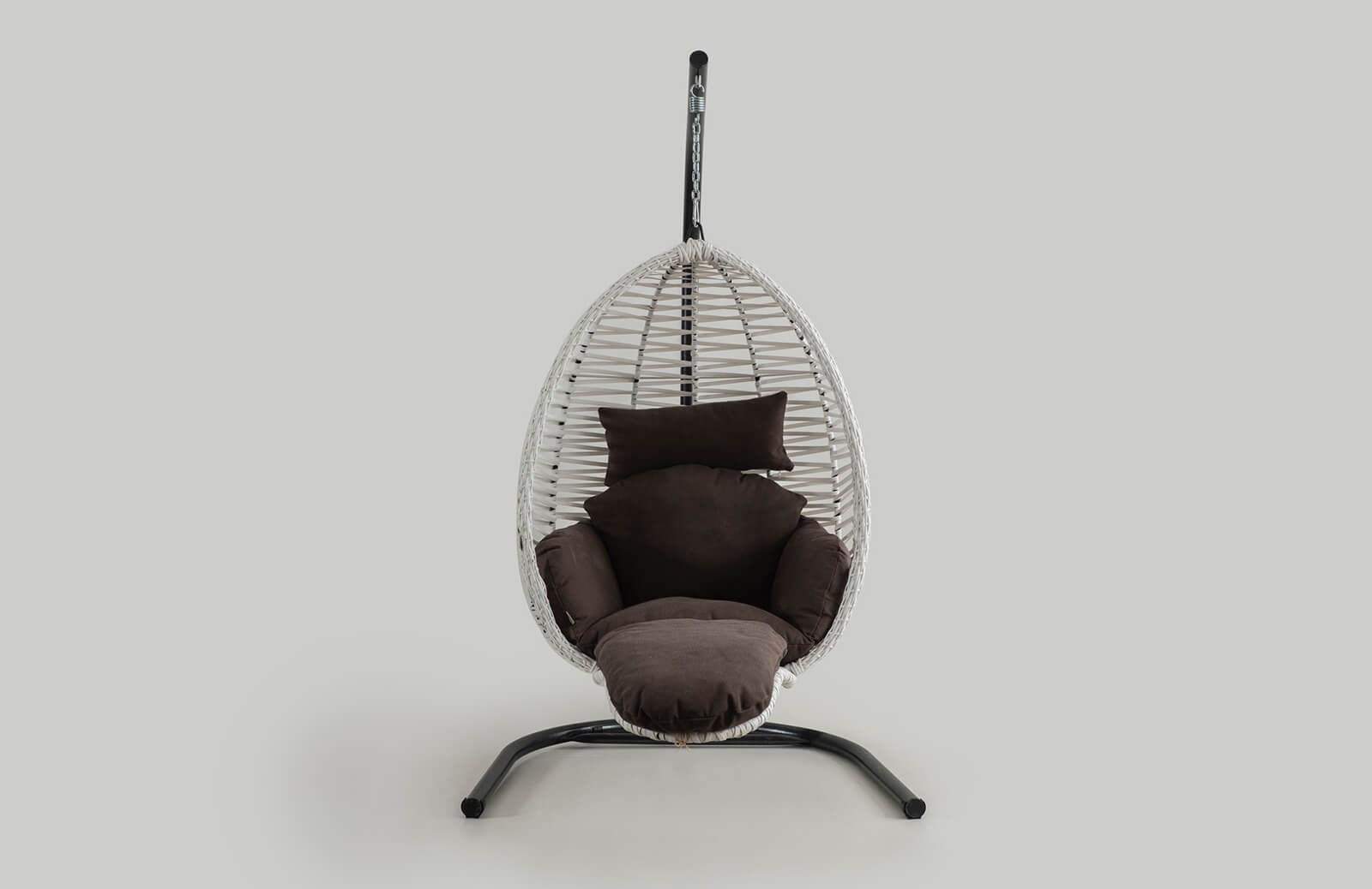 Rattan Bahçe - Balkon Salıncağı Beyaz - Kahve Minder Cv-21 Salıncak