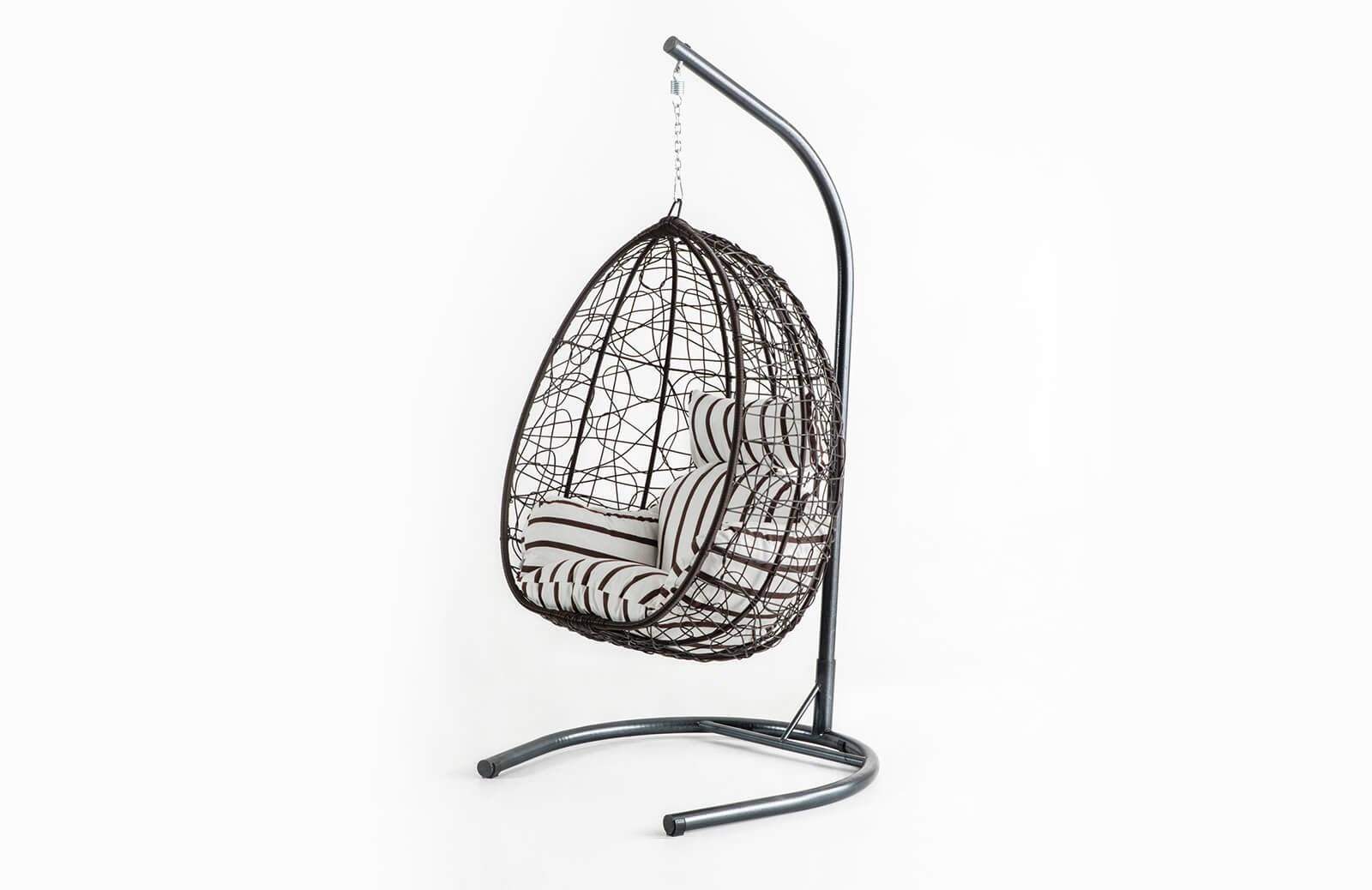 Rattan Bahçe - Balkon Salıncağı Kahve - İnce Zebra Minder Cv-19 Salıncak