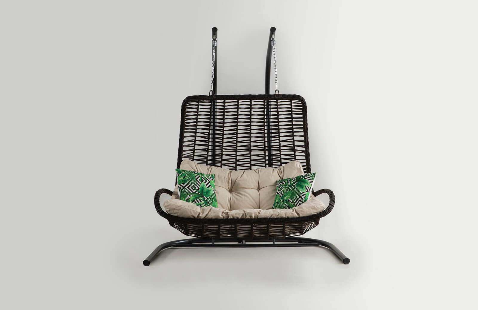 Rattan Bahçe - İki Kişilik Balkon Salıncağı Kahve - Krem Minder Cv-24 Salıncak