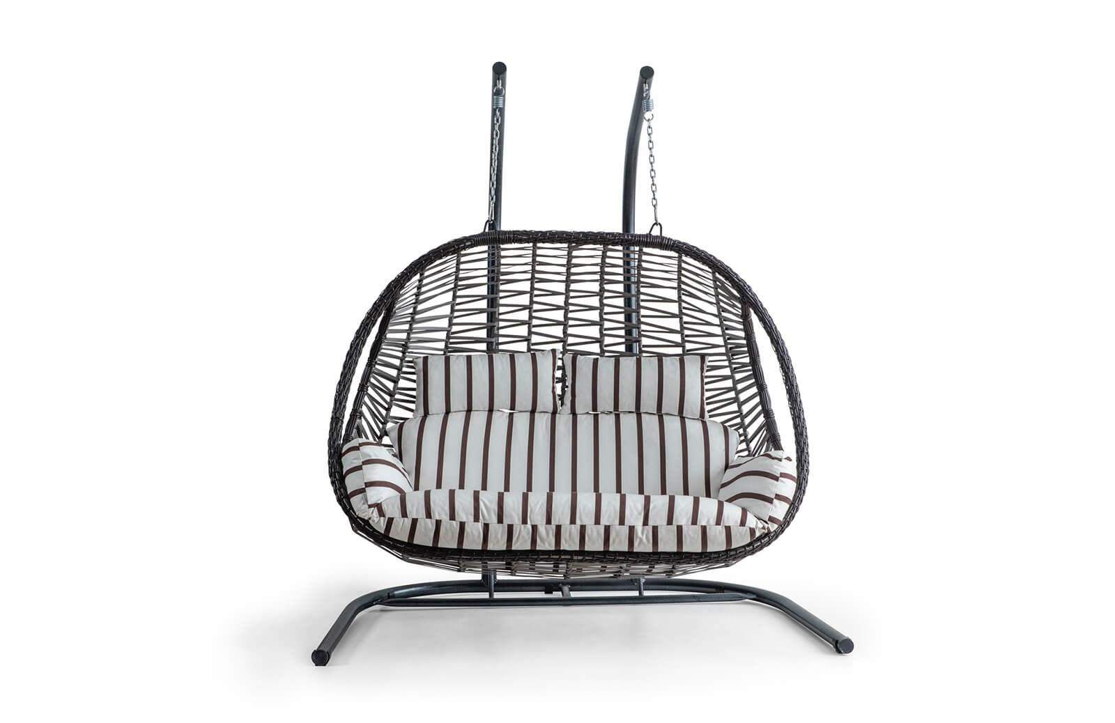 Rattan Bahçe - İki Kişilikbalkon Salıncağı Kahve - Zebra Minder Cv-26 Salıncak