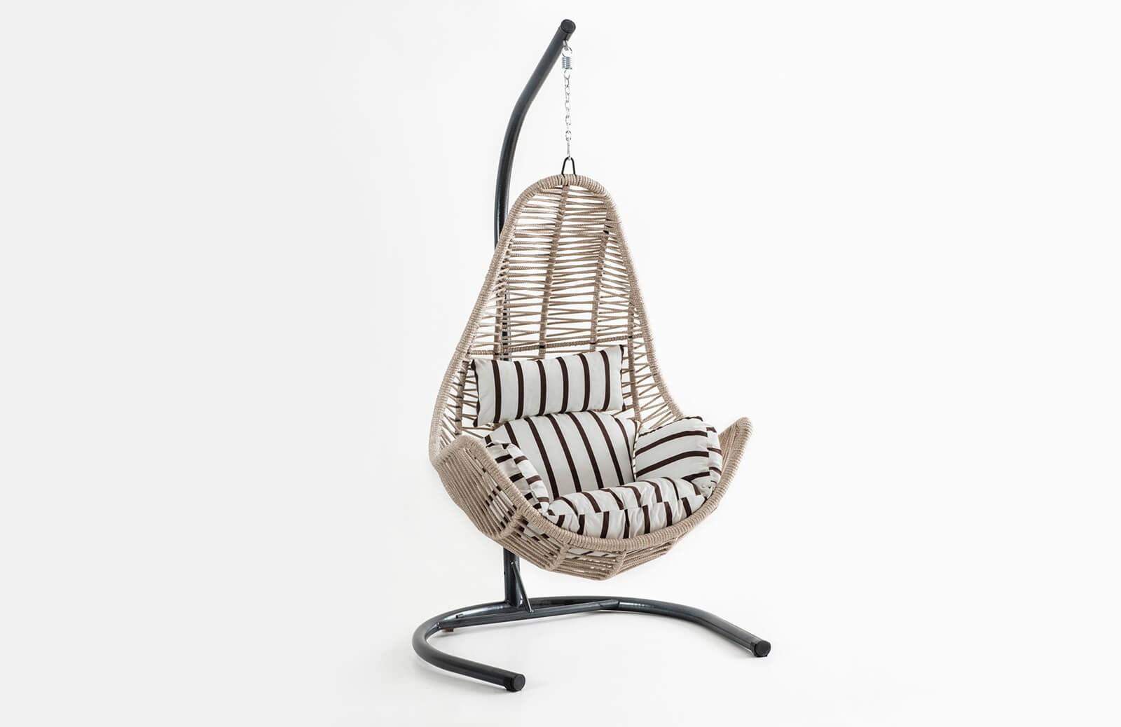 Rattan Bahçe - Balkon Salıncağı Krem - Zebra Minder Cv-38 Salıncak