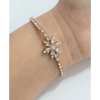 Monalisa Home Lüks  Gösterişli Taşlı Çiçek Motifli Altın Renk Bileklik