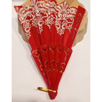 Monalisa Home Otantik Lüks Figürlü Kırmızı Yelpaze