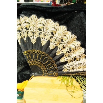 Monalisa Home Otantik Lüks Figürlü  Siyah Yelpaze