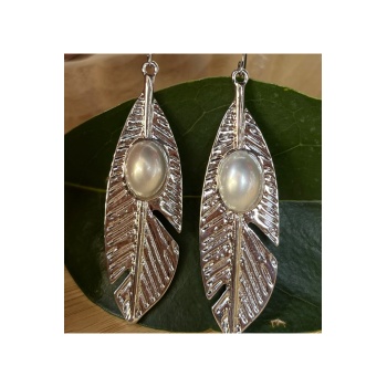 Monalisa Home Gümüş Renk Sallantılı Yaprak Figürlü Lüks Abiye Küpe