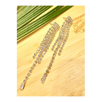 Monalisa Home Lüks Gümüş Renk Taşlı Abiye Küpe