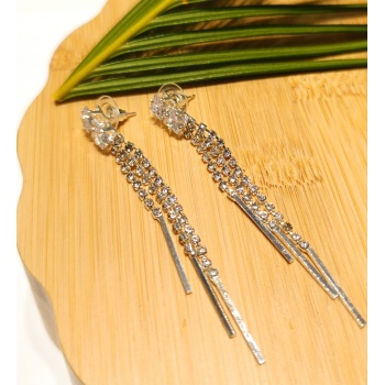 Monalisa Home Lüks Gümüş Renk Taşlı Abiye Küpe