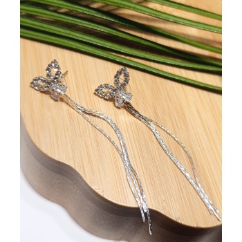 Monalisa Home Lüks Gümüş Renk Taşlı Abiye Küpe