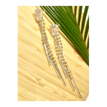 Monalisa Home Lüks Gümüş Renk Taşlı Abiye Küpe