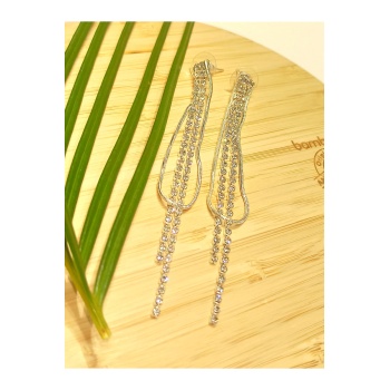 Monalisa Home Lüks Gümüş Renk Taşlı Abiye Küpe