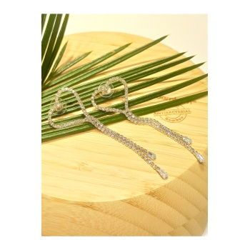 Monalisa Home Lüks Gümüş Renk Taşlı Abiye Küpe