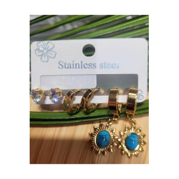 Monalisa Home  Çoklu Lüks Figürlü Gösterişli 6 Lı  Kararmaz  Çelik Küpe