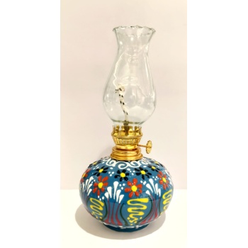 Monalisa Home Mavi Üstüne Motifli El Yapımı Gaz Lambası