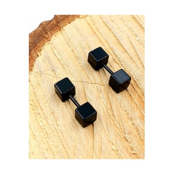 Siyah Renk İki Ucu Kare Küpe