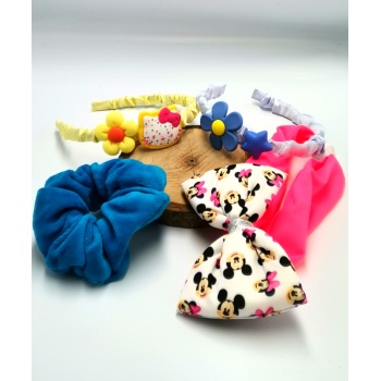Renkli Desenli Taç Toka Bandana Set