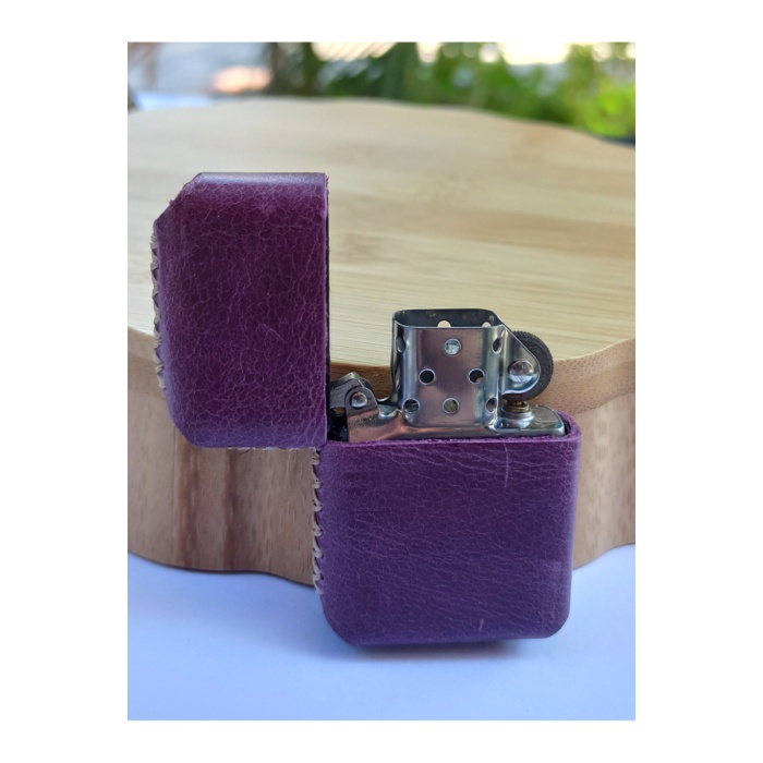 Monalisa Home Renkli Gerçek Deri Kılıflı Özel Tasarım Benzinli Çakmak