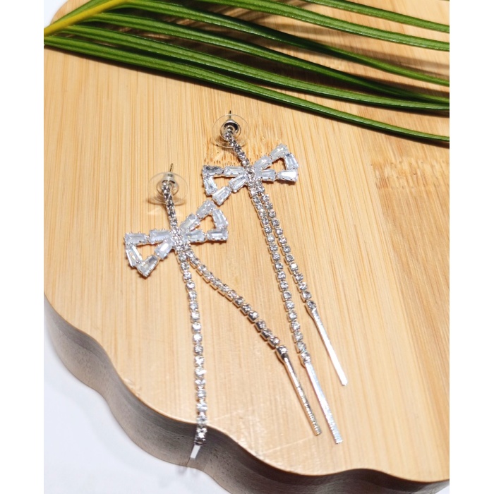 Monalisa Home Lüks Gümüş Renk Taşlı Abiye Küpe