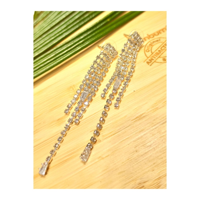 Monalisa Home Lüks Gümüş Renk Taşlı Abiye Küpe