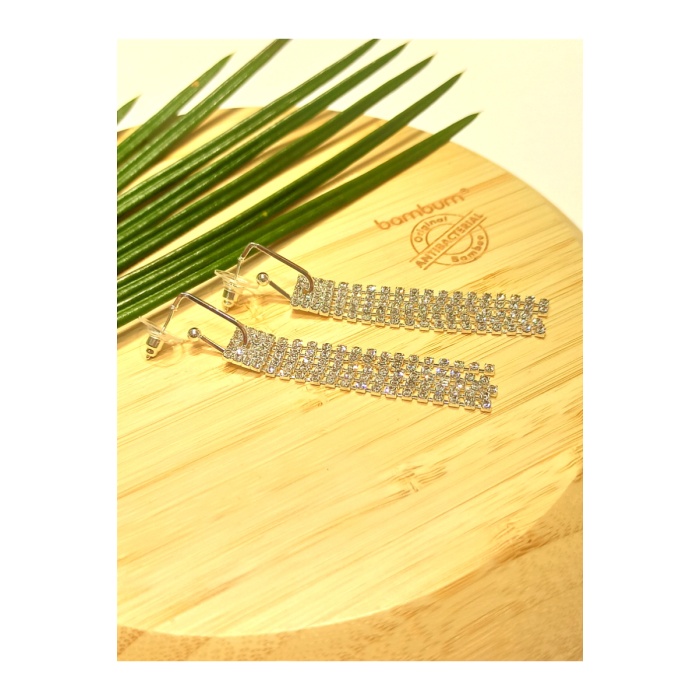 Monalisa Home Lüks Gümüş Renk Taşlı Abiye Küpe