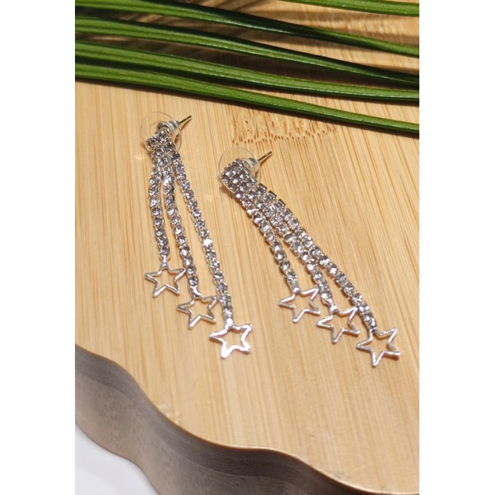 Monalisa Home Lüks Gümüş Renk Taşlı Abiye Küpe