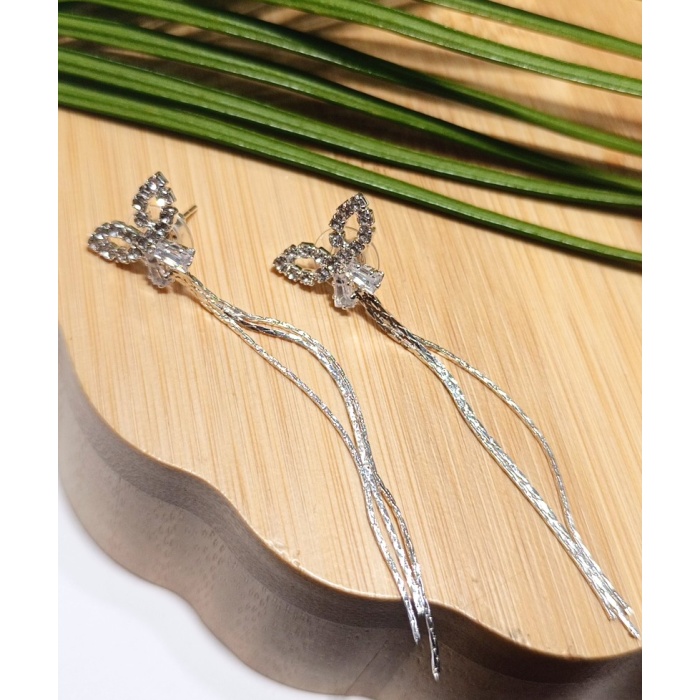 Monalisa Home Lüks Gümüş Renk Taşlı Abiye Küpe