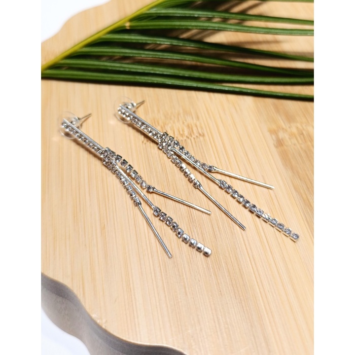 Monalisa Home Lüks Gümüş Renk Taşlı Abiye Küpe