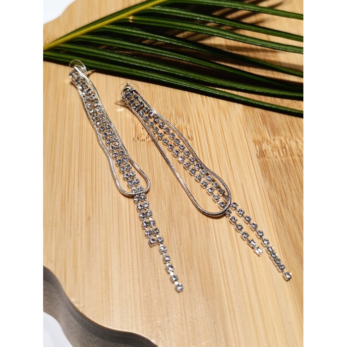 Monalisa Home Lüks Gümüş Renk Taşlı Abiye Küpe