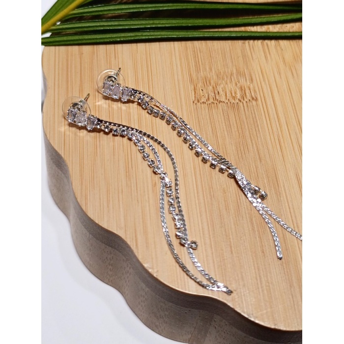 Monalisa Home Lüks Gümüş Renk Taşlı Abiye Küpe