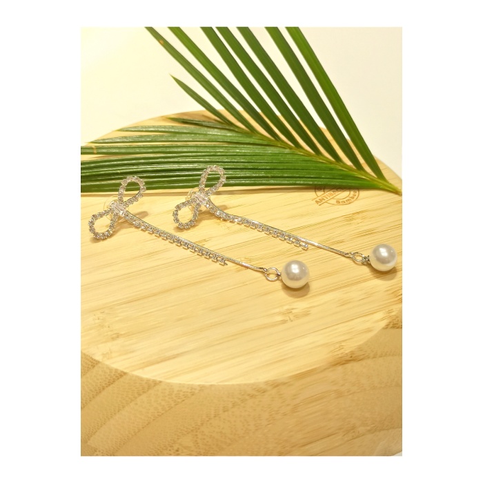 Monalisa Home Lüks Gümüş Renk Taşlı Abiye Küpe