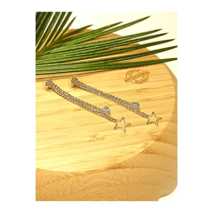 Monalisa Home Lüks Gümüş Renk Taşlı Abiye Küpe