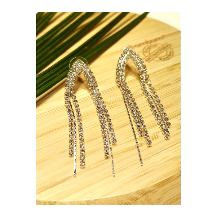 Monalisa Home Lüks Gümüş Renk Taşlı Abiye Küpe