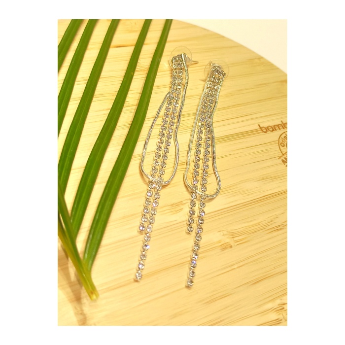 Monalisa Home Lüks Gümüş Renk Taşlı Abiye Küpe