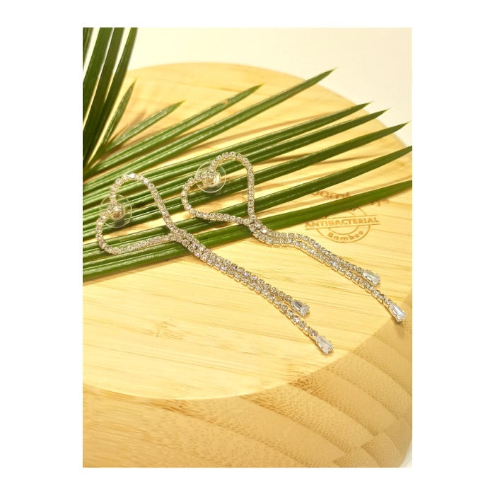 Monalisa Home Lüks Gümüş Renk Taşlı Abiye Küpe