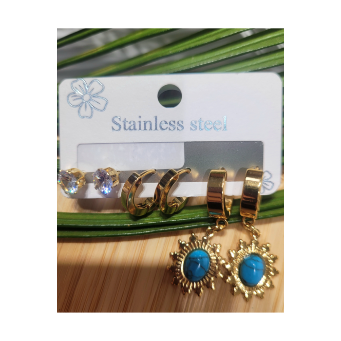 Monalisa Home  Çoklu Lüks Figürlü Gösterişli 6 Lı  Kararmaz  Çelik Küpe