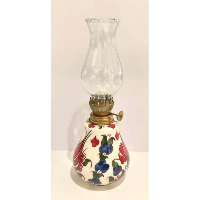 Monalisa Home Beyaz Üstüne Motifli El Yapımı Gaz Lambası