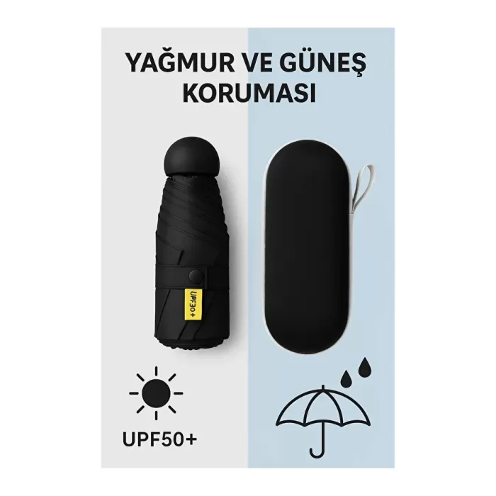 Monalisa Home  Siyah Renk Katlanır Çanta İçi Lüks Şemsiye