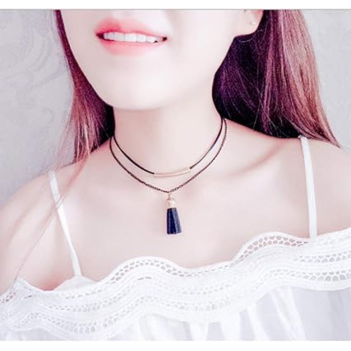 Monalisa Home Kadınlar İçin Phenovo Siyah Dantelli Gerdanlık Kolye