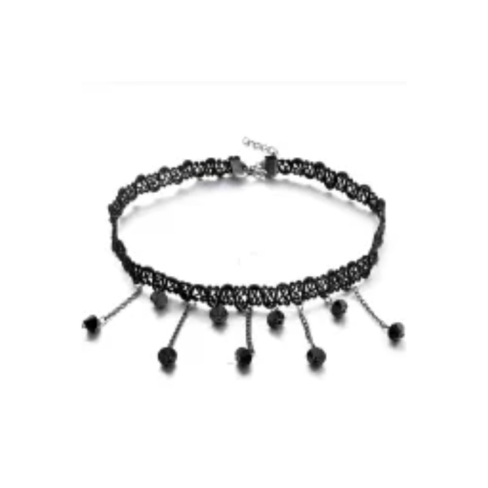 Monalisa Home Kadınlar İçin Phenovo Siyah Dantelli Gerdanlık Kolye