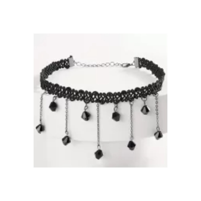 Monalisa Home Kadınlar İçin Phenovo Siyah Dantelli Gerdanlık Kolye