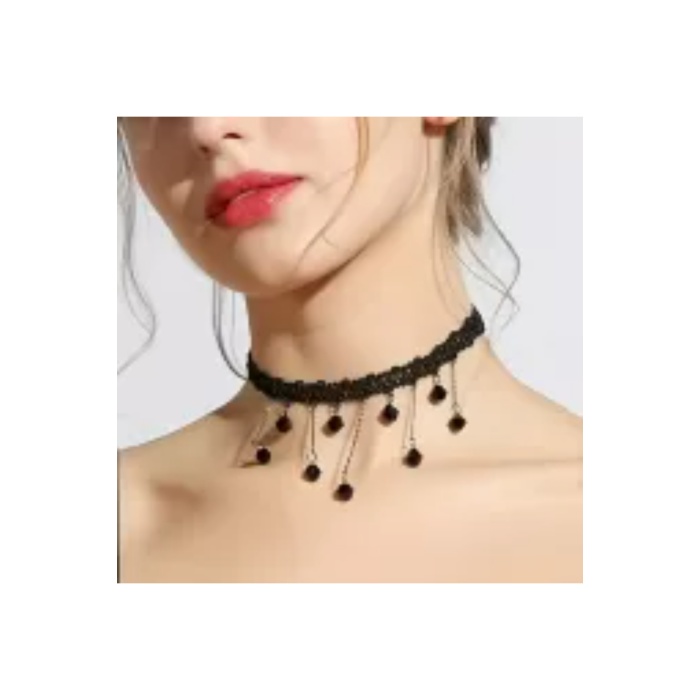 Monalisa Home Kadınlar İçin Phenovo Siyah Dantelli Gerdanlık Kolye