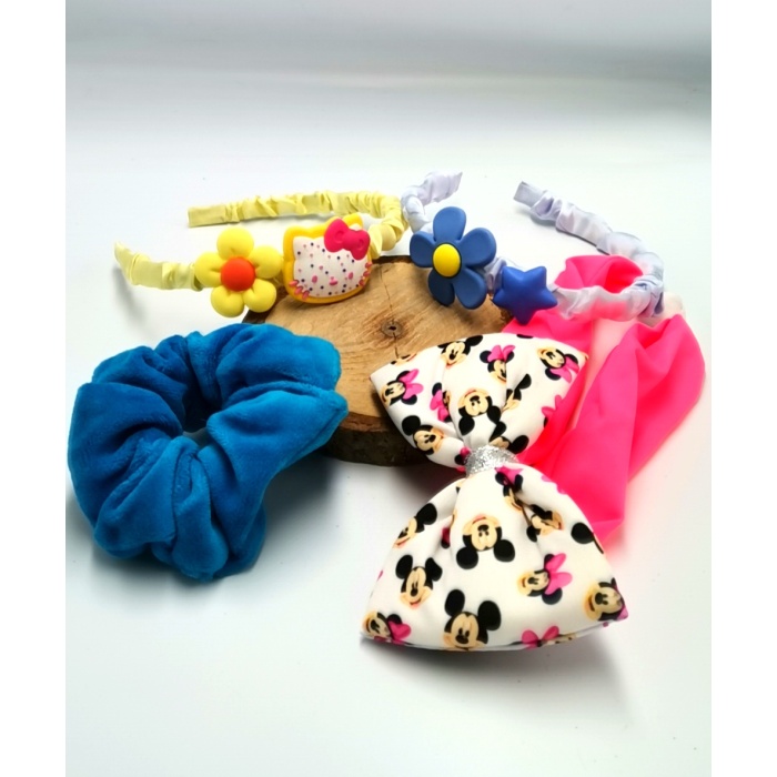 Renkli Desenli Taç Toka Bandana Set