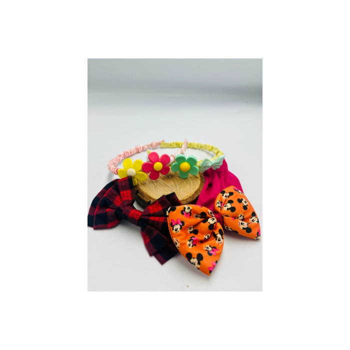 Renkli Desenli Taç Toka Bandana Set