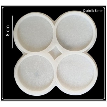 8 cm Dörtlü Yuvarlak Bardak Altı Kalıbı - Hobi Silikon Kalıbı -(Snt-B112inci)
