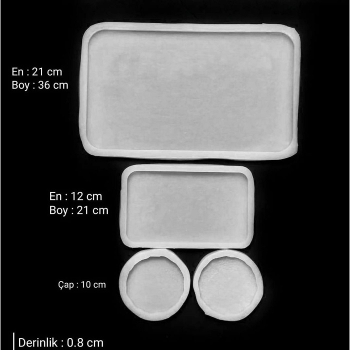 Dikdörtgen Tepsi, Sunum,Bardak Altlığı Seti- Hobi Silikon Kalıbı- Kod:inci