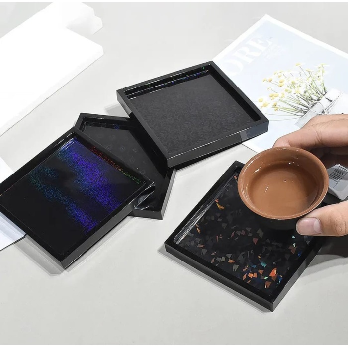 10,6cm x 10,6cm Hologramlı Kare Bardak Altı Kalıbı - Kod:531