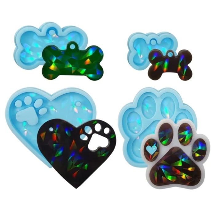 7,6cm x 7,6cm Hologramlı Kedi Ayak İzli Anahtarlık Kalıbı - Kod:526