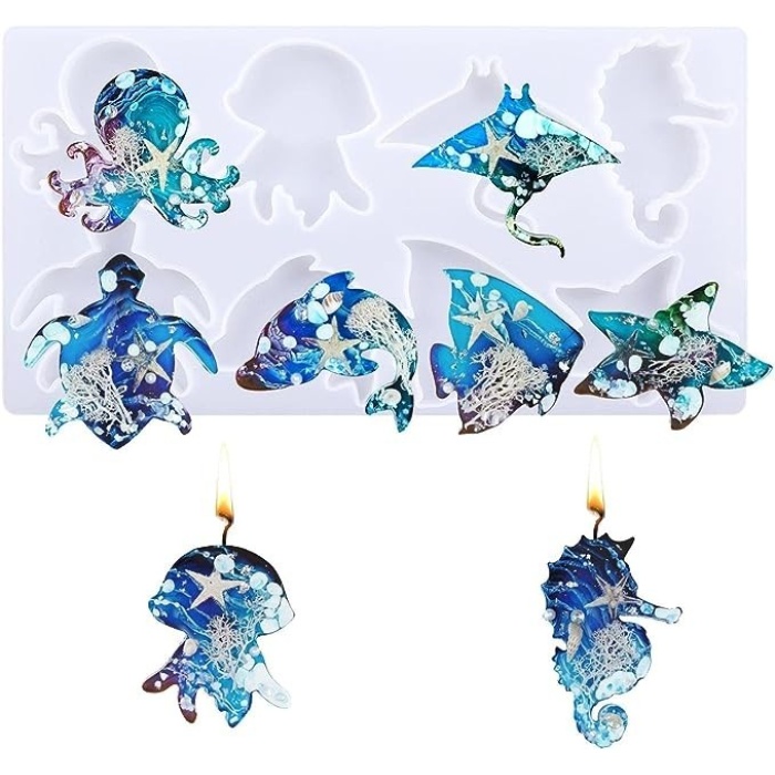 Çoklu  Deniz Canlıları Epoksi ve Mum Kalıbı - Hobi Silikon Kalıbı -Kod:452