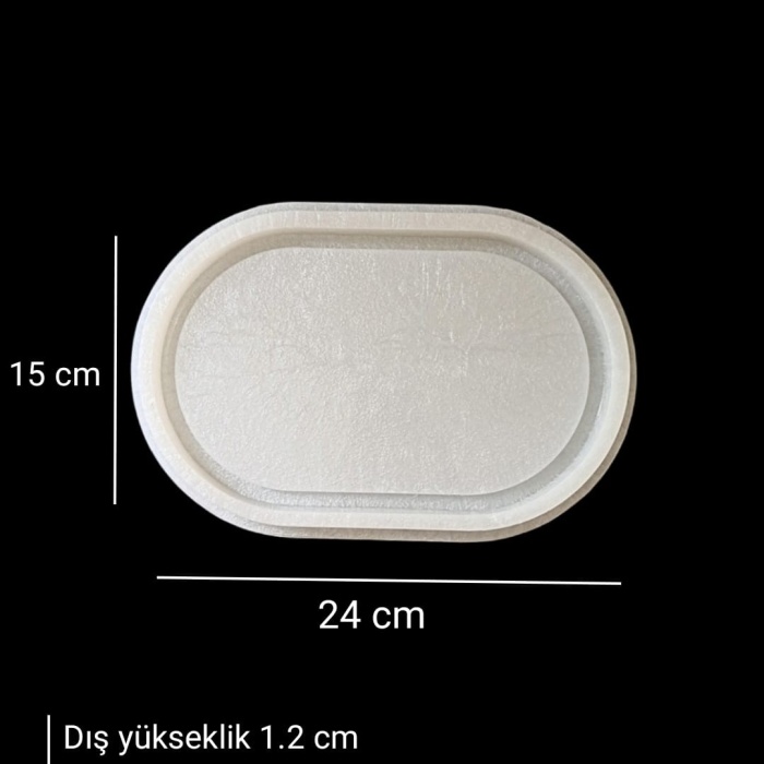 Kenarlıklı Elips Model, Saksı Altlığı, Reçine Epoksi Tepsi Kalıbı (Snt-B119inci)