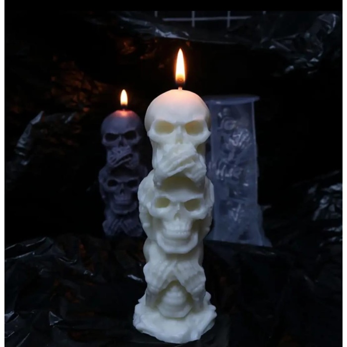 Görmedim/Duymadım/Bilmiyorum Kuru Kafa Mum- Hobi Silikon Kalıbı - Kod:1144